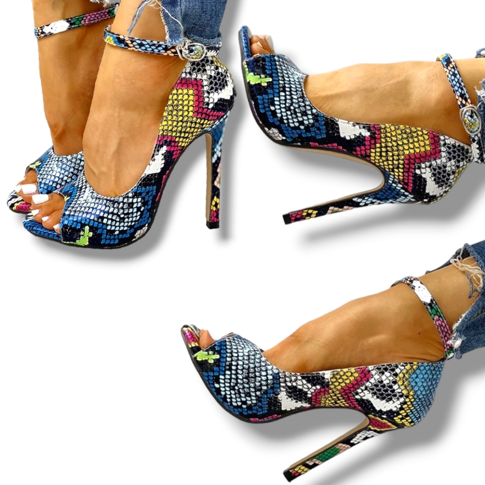 Women's Colorful Snakeskin Print High Stiletto Heels